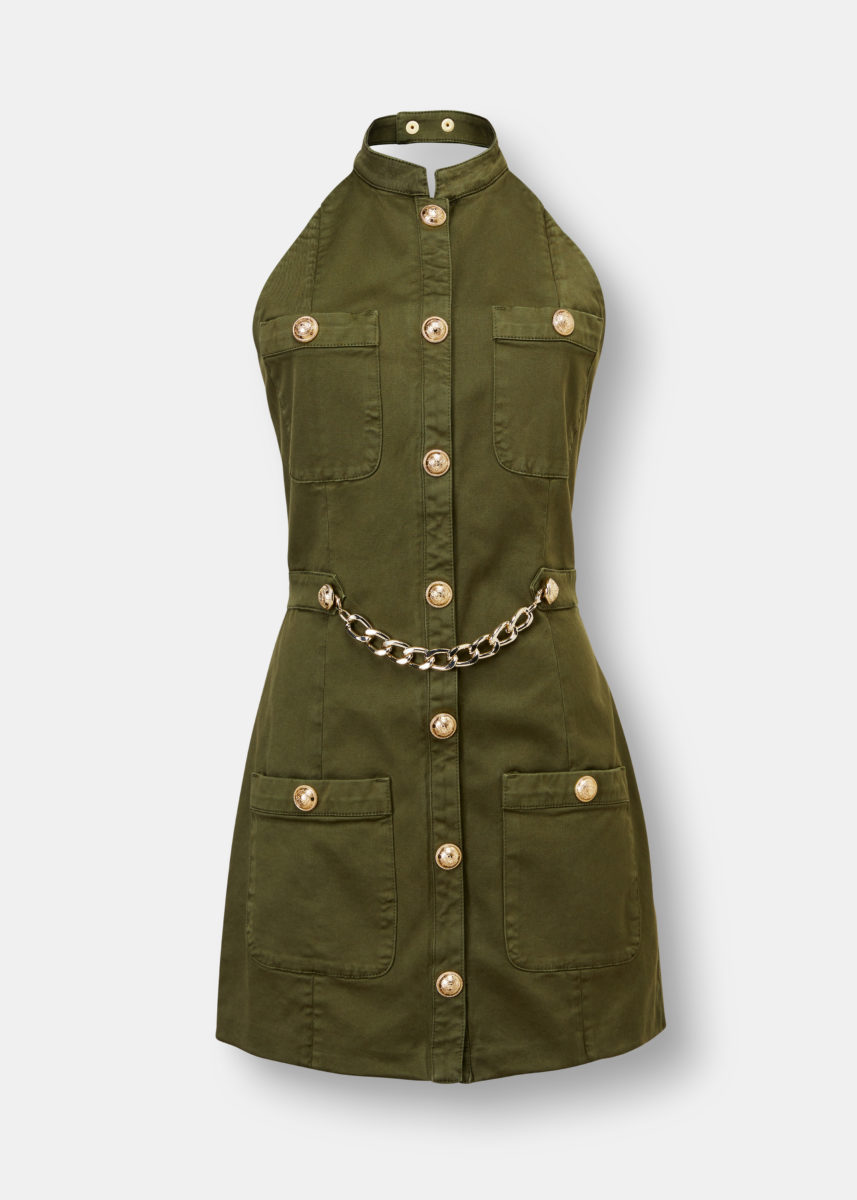 Halter-Neck Military Mini Dress