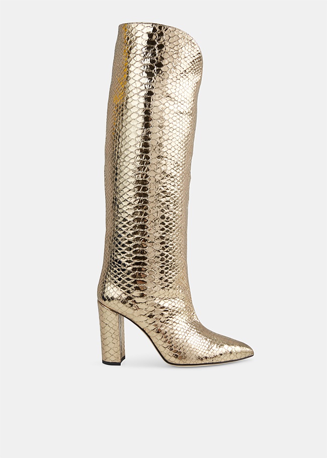 Metallic Croc Knee-High Boots