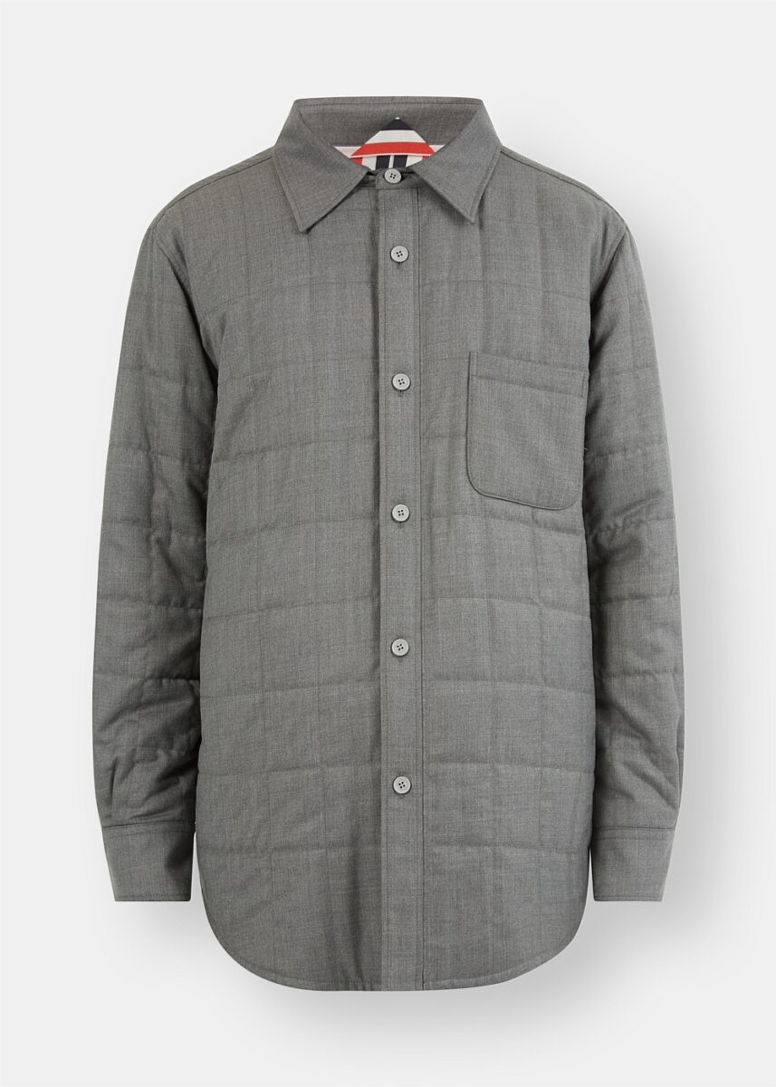 Grey Down Filled Super 120s Twill Shirt Jacket