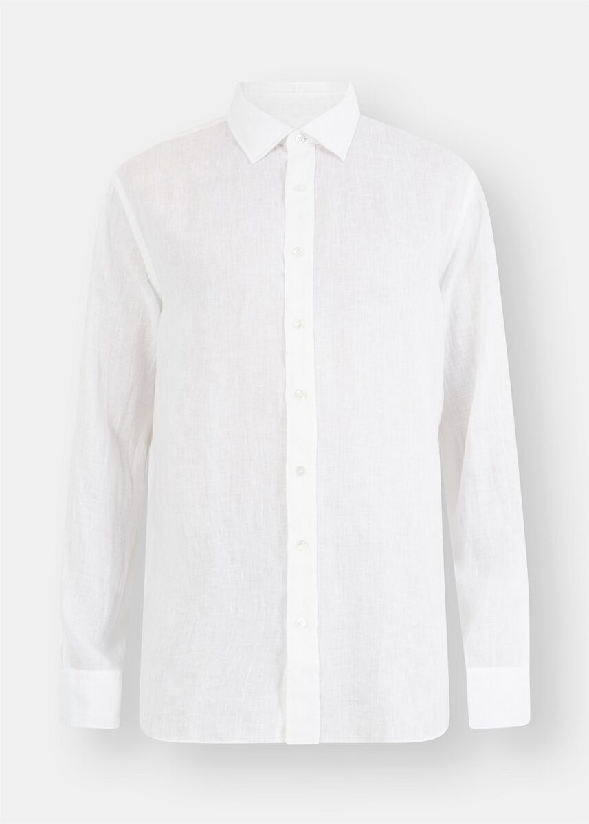 White Linen Shirt with Italian Collar