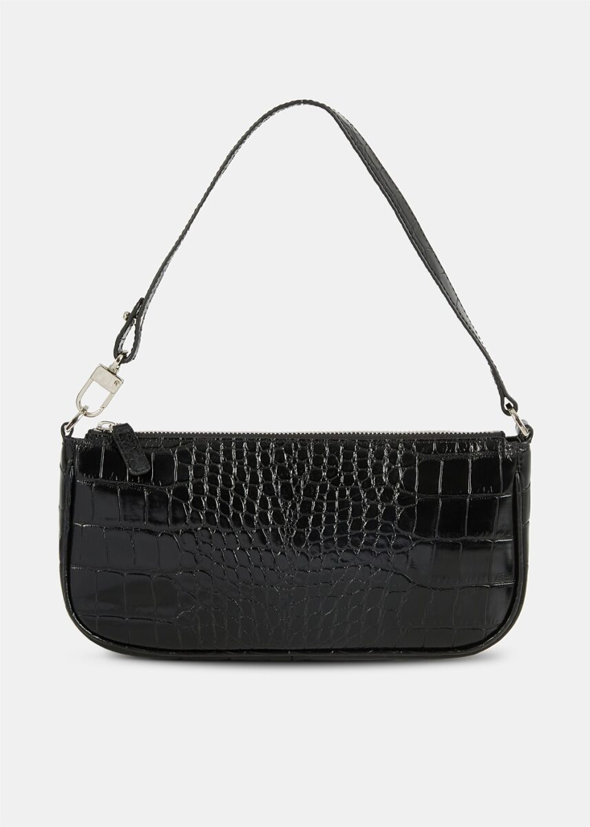 Rachel Black Croc Embossed Leather Bag