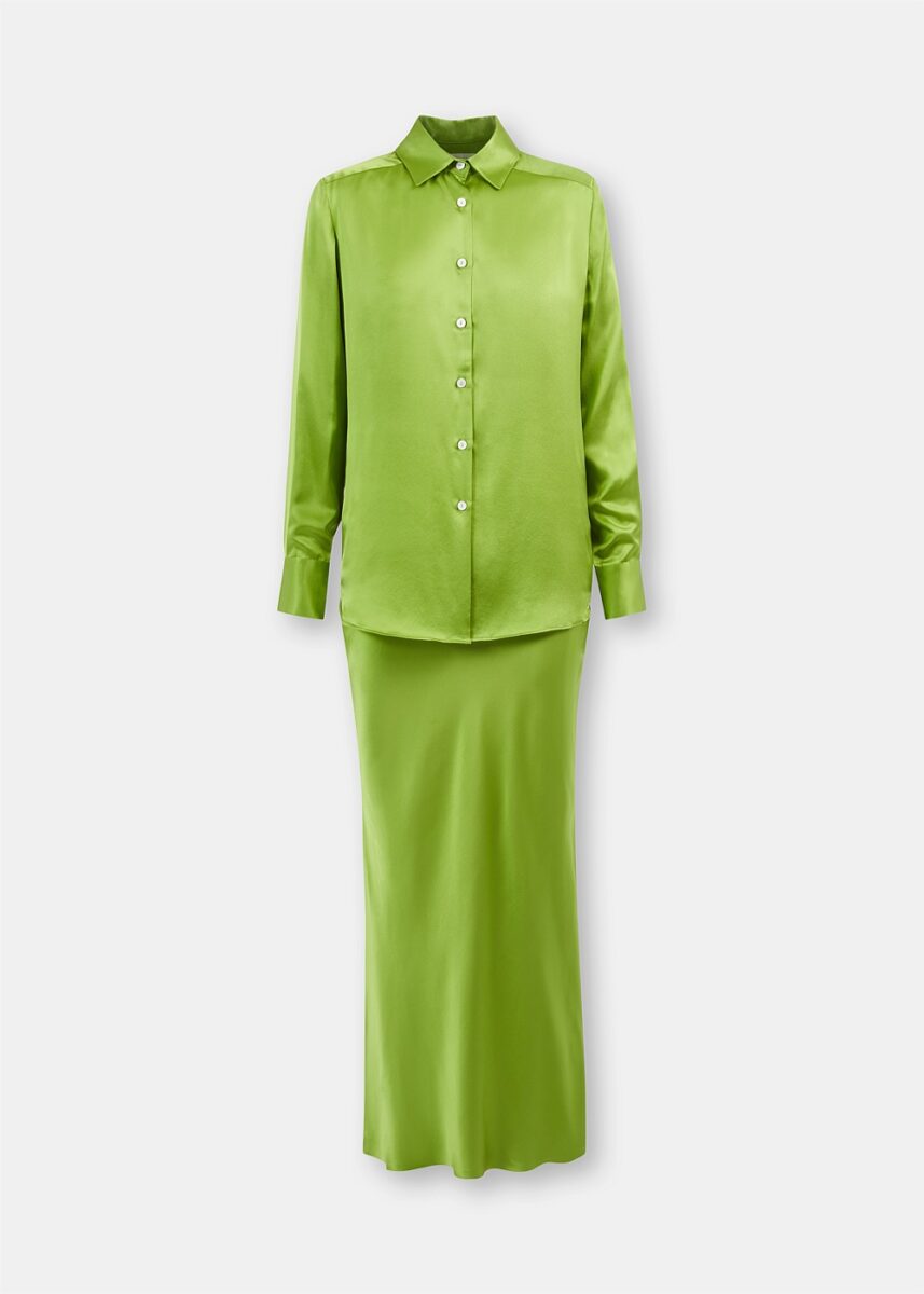 Green Button Up Bias Shirt Dress