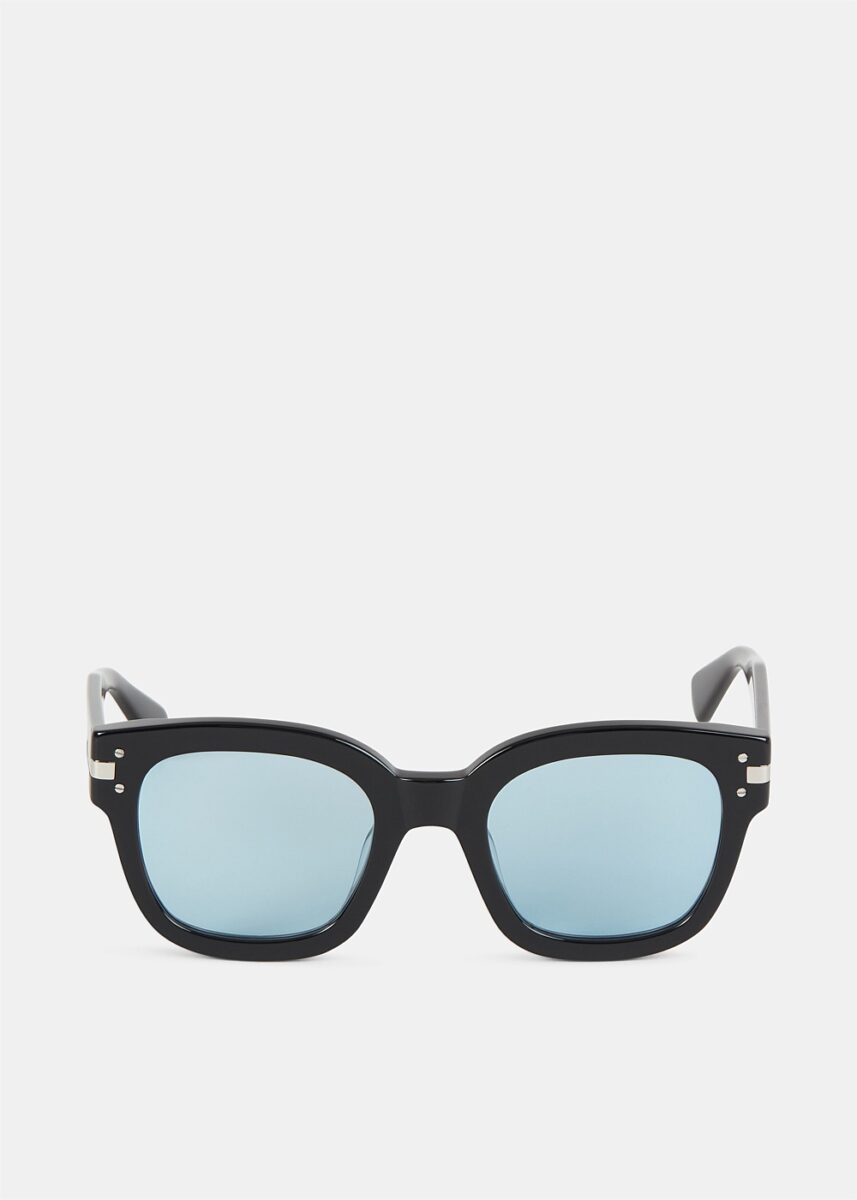 Square Frame Blue Lens Logo Sunglasses