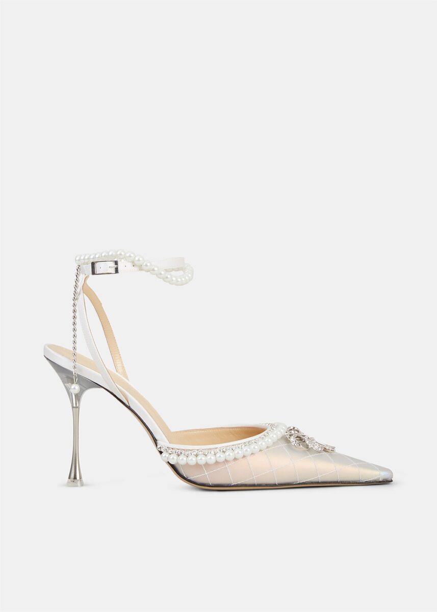 Double Bow Iridescent White Elizabeth Heels