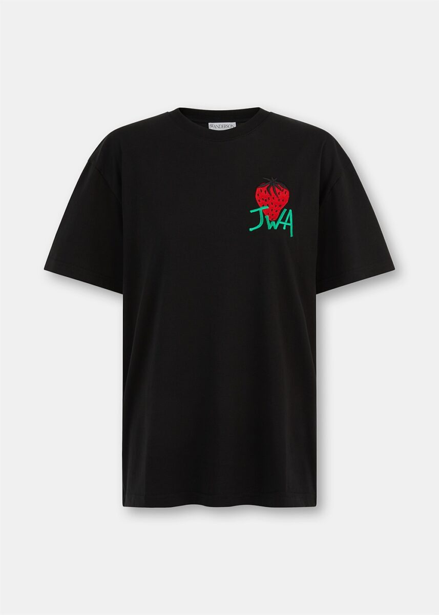 Black Embroidered Strawberry Shirt