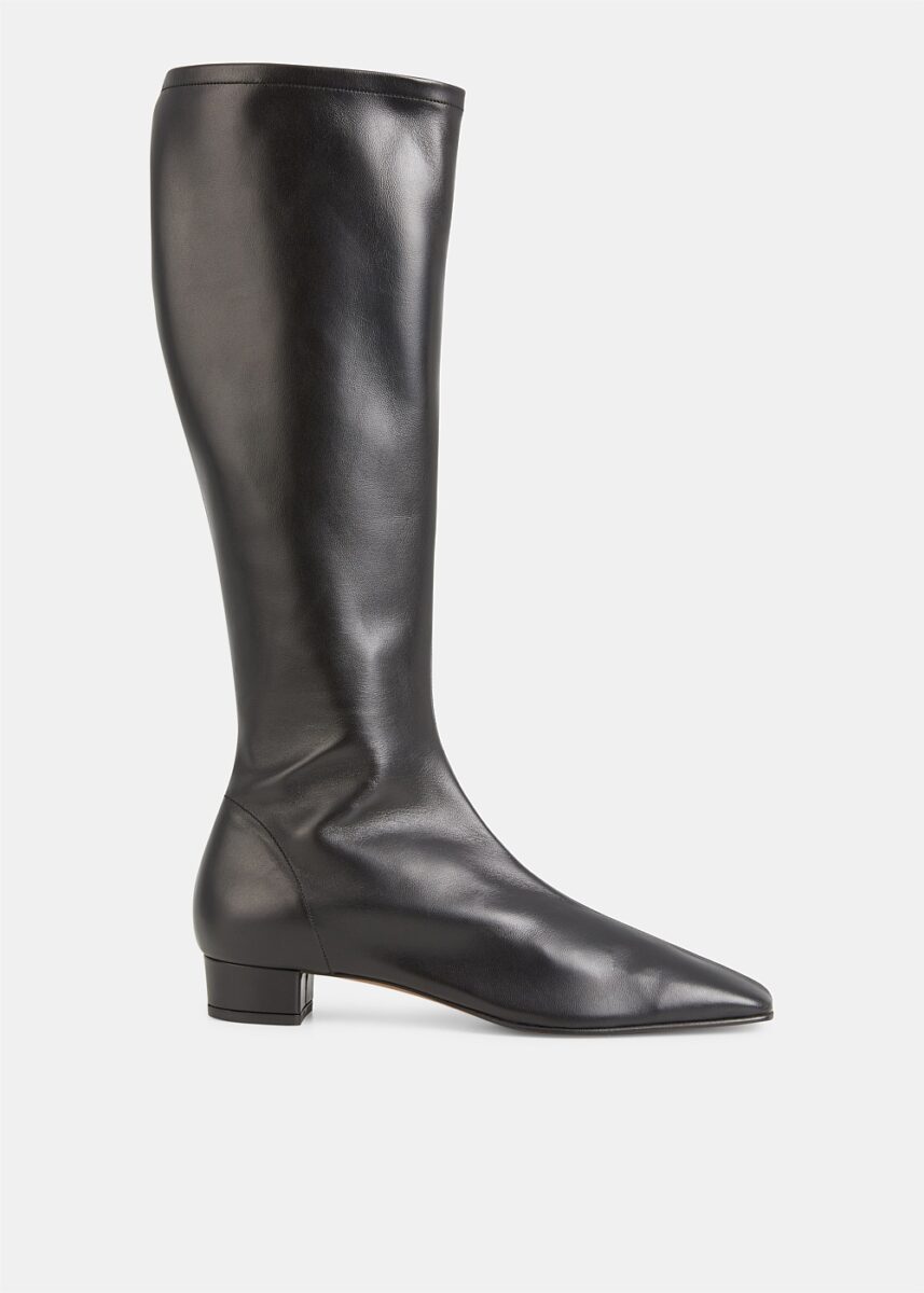 Edie Knee-High Black Leather Boots