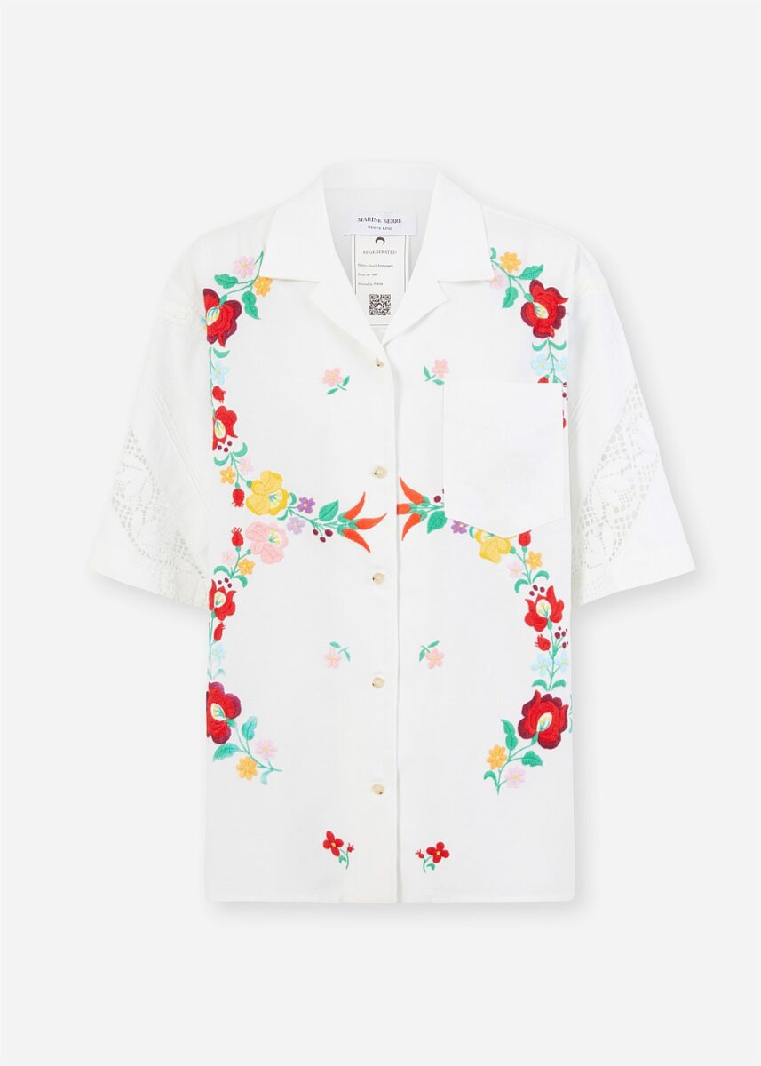 White Embroidered Bowling Shirt