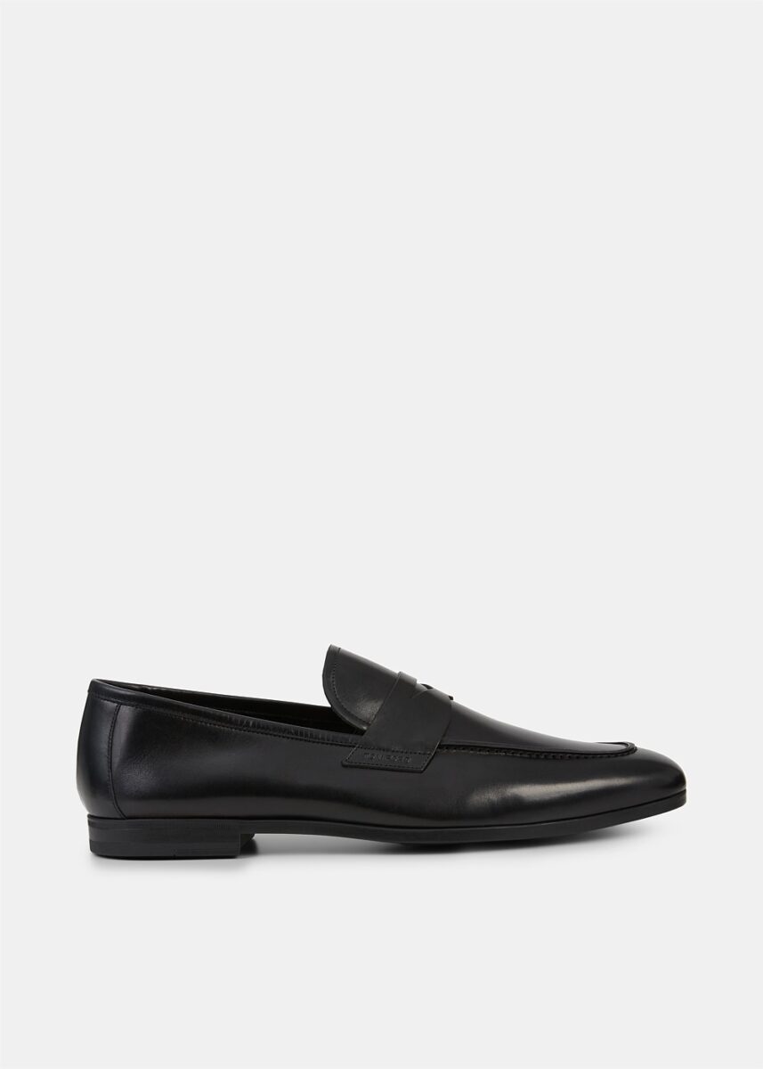 Black Leather Slip On Loafers - Harrolds